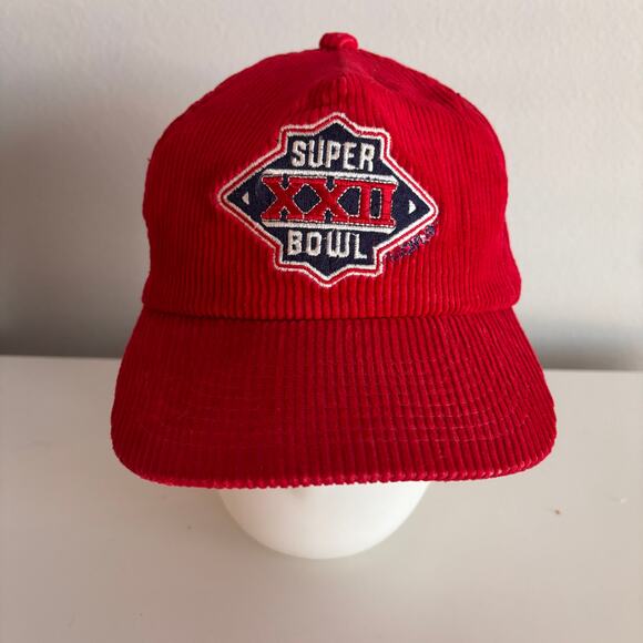 Vtg 1988 Super Bowl XXII Redskins Broncos Strapback Hat Red Corduroy MacGregor - Picture 2 of 12